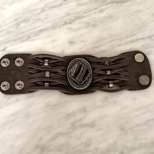 LeatherRock Suede Striped Black Onyx cuff bracelet